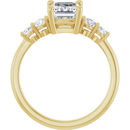 Emerald Yellow Gold Multi Stone Accent Style Engagement Ring