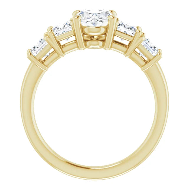 Oval Yellow Gold Multi Stone Accent Style Engagement Ring