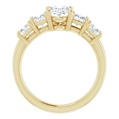 Oval Yellow Gold Multi Stone Accent Style Engagement Ring