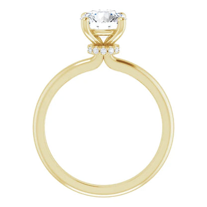 Round Brilliant Cut Yellow Gold Low Hidden Halo Solitaire Engagement Ring
