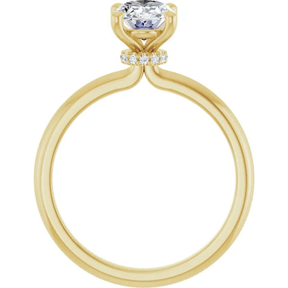Oval Cut Yellow Gold Low Hidden Halo Solitaire Engagement Ring