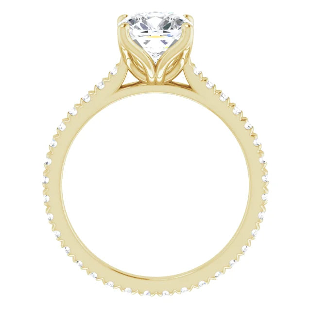 Cushion Yellow Gold Claw Set Eternity Style Engagement Ring
