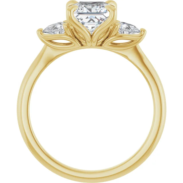 Princess Yellow Gold Tri -Stone Style Pear Accent Engagement Ring