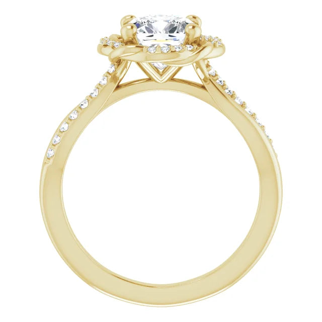 Cushion Yellow Gold Antique Inspired Design Engagement Ring
