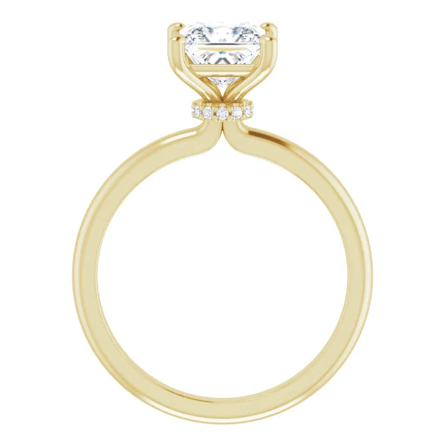 Princess Cut Yellow Gold Low Hidden Halo Solitaire Engagement Ring