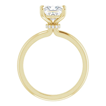 Princess Cut Yellow Gold Low Hidden Halo Solitaire Engagement Ring