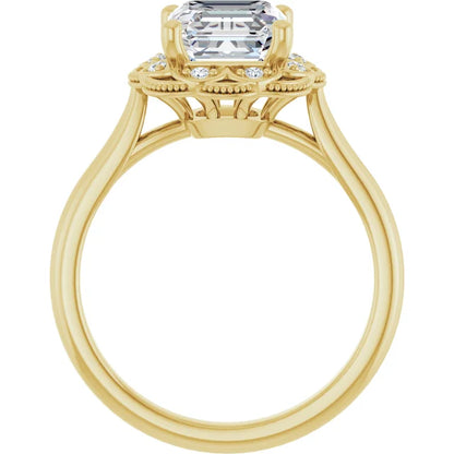 Asscher Yellow Gold Antique Inspired Design Engagement Ring