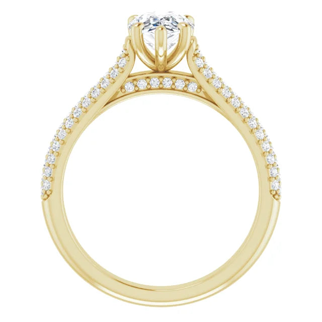 Pear Yellow Gold Pave Lab Diamond Engagement Ring 
