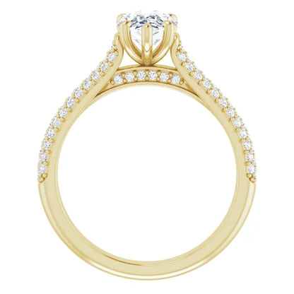 Pear Yellow Gold Pave Lab Diamond Engagement Ring 