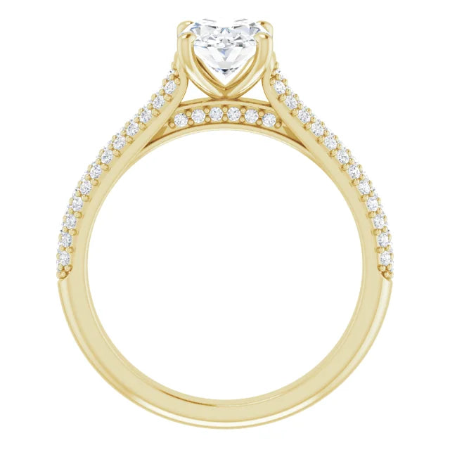 Oval Yellow Gold Pave Lab Diamond Engagement Ring 