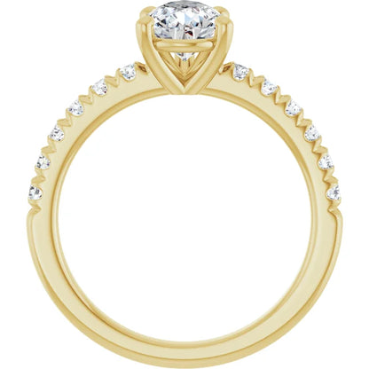 Pear Five Claw Pave Yellow Gold Engagement Ring 