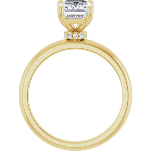 Emerald Cut Yellow Gold Low Hidden Halo Solitaire Engagement Ring