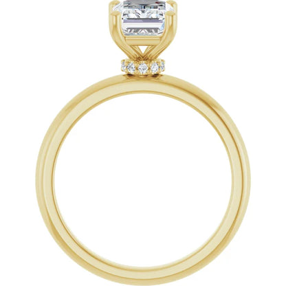 Emerald Cut Yellow Gold Low Hidden Halo Solitaire Engagement Ring