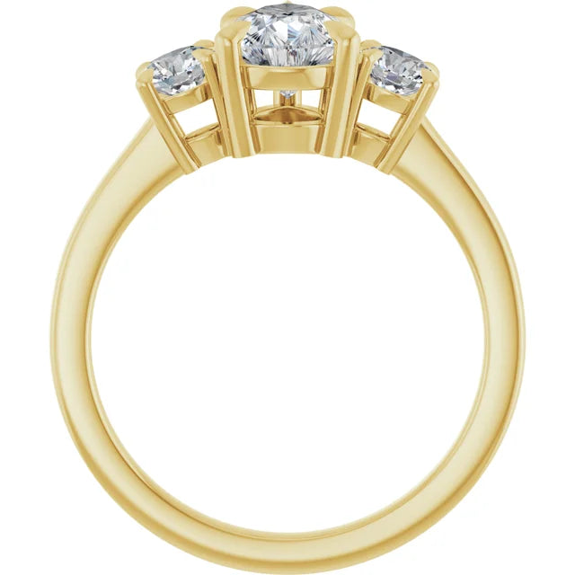 Pear Yellow Gold Tri Stone Lab Diamond Engagement Ring 