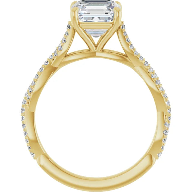 Asscher Yellow Gold Twist Style Engagement Ring