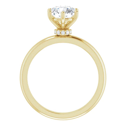 Round Brilliant Cut Yellow Gold Low Hidden Halo Solitaire Engagement Ring