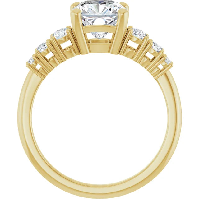 Cushion Yellow Gold Multi Stone Accent Style Engagement Ring