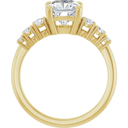 Cushion Yellow Gold Multi Stone Accent Style Engagement Ring