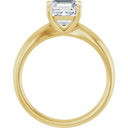 Asscher Yellow Gold Knife Edge Solitaire Engagement Ring