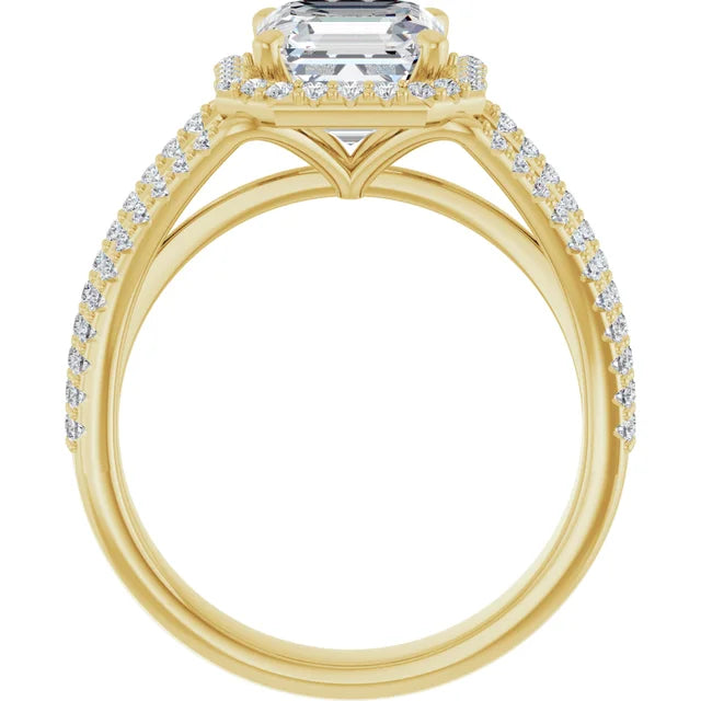 Asscher Yellow Gold Halo Style Engagement Ring