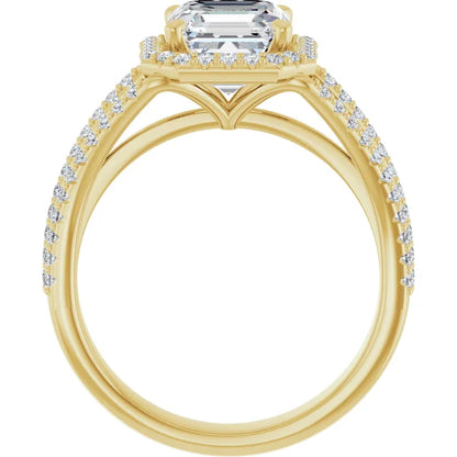 Asscher Yellow Gold Halo Style Engagement Ring