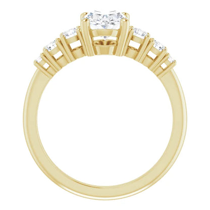 Oval Yellow Gold Multi Stone Accent Style Engagement Ring
