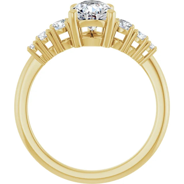 Pear Yellow Gold Multi Stone Accent Style Engagement Ring