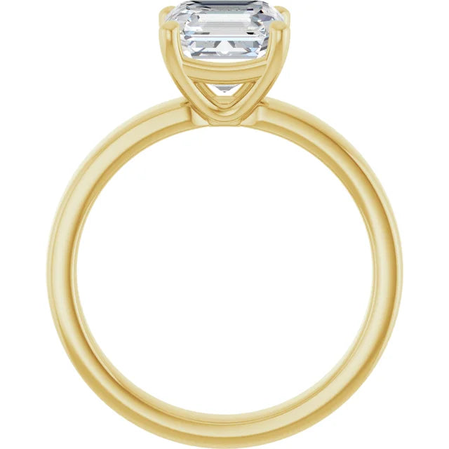 Asscher Yellow Gold Wide Band Solitaire Engagement Ring