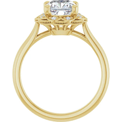 Cushion Yellow Gold Antique Inspired Design Engagement Ring