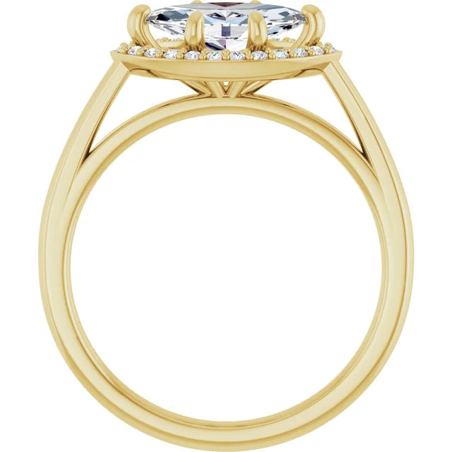 Marquise Yellow Gold East West Halo Style Engagement Ring