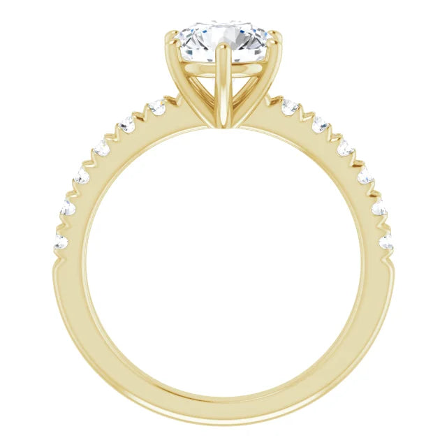 Round Brilliant Six Claw Pave Yellow Gold Engagement Ring 