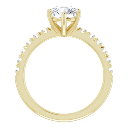 Round Brilliant Six Claw Pave Yellow Gold Engagement Ring 