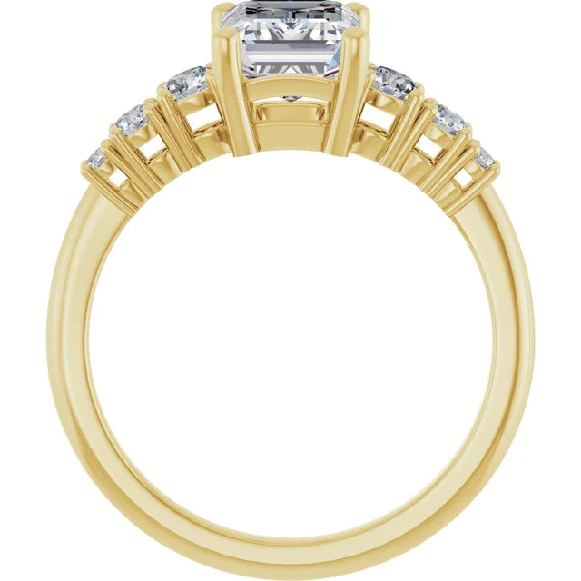 Emerald Yellow Gold Multi Stone Accent Style Engagement Ring