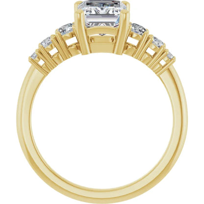 Emerald Yellow Gold Multi Stone Accent Style Engagement Ring