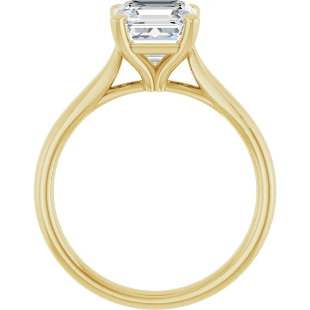 Four Claw Yellow Gold Asscher Solitaire Engagement Ring