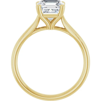 Four Claw Yellow Gold Asscher Solitaire Engagement Ring