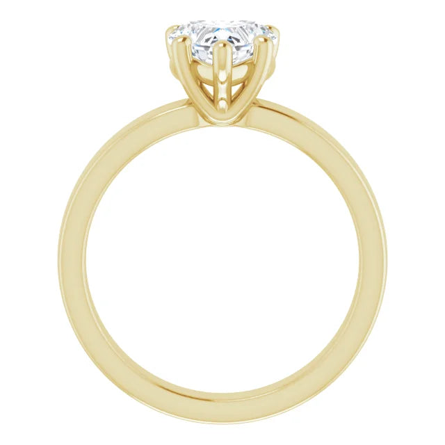 Heart Yellow Gold Wide Band Solitaire Engagement Ring