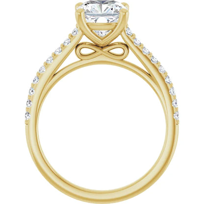 Cushion Yellow Gold Pave Style Lab Diamond Engagement Ring 