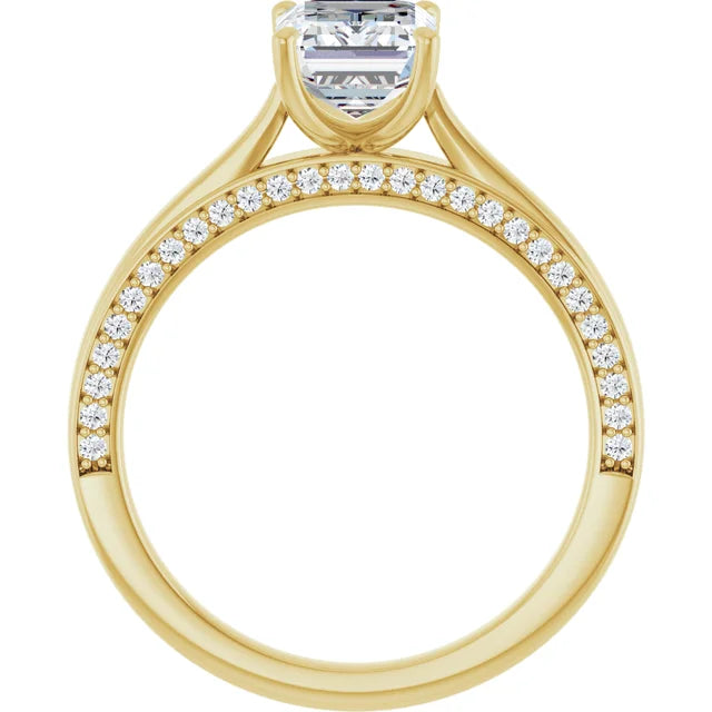 Emerald Yellow Gold Solitaire & Hidden Diamond Band Engagement 
