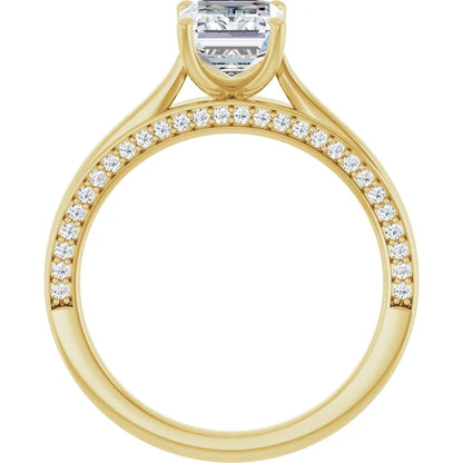 Emerald Yellow Gold Solitaire & Hidden Diamond Band Engagement 