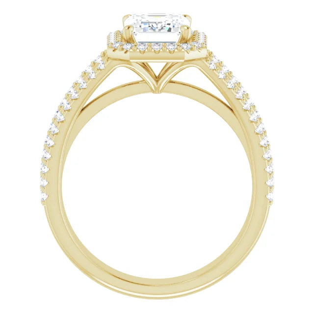 Emerald Yellow Gold Halo Style Engagement Ring