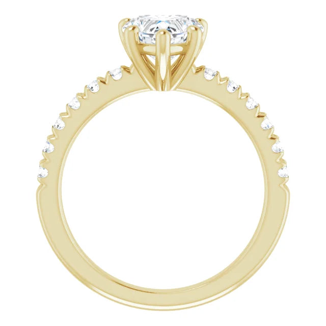 Heart Five Claw Pave Yellow Gold Engagement Ring 