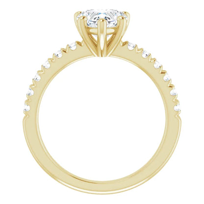 Heart Five Claw Pave Yellow Gold Engagement Ring 