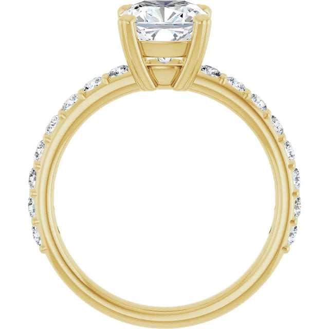 Cushion Yellow Gold Claw Set Style Engagement Ring 