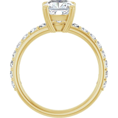 Cushion Yellow Gold Claw Set Style Engagement Ring 