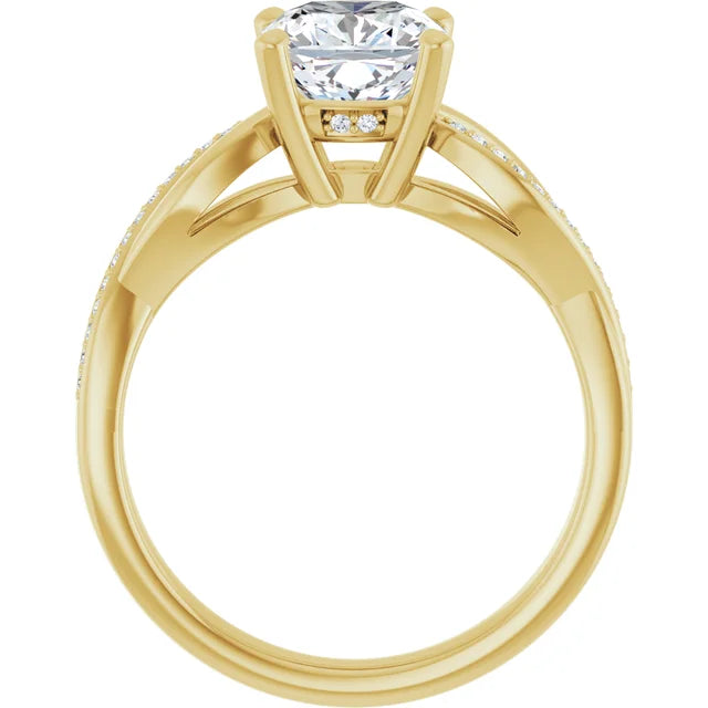 Cushion Yellow Gold Claw Set Twist Style Engagement Ring 