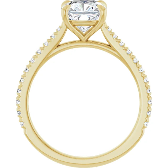 Cushion Yellow Gold Claw Set Style Engagement Ring