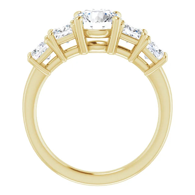 Round Brilliant Yellow Gold Multi Stone Accent Style Engagement Ring