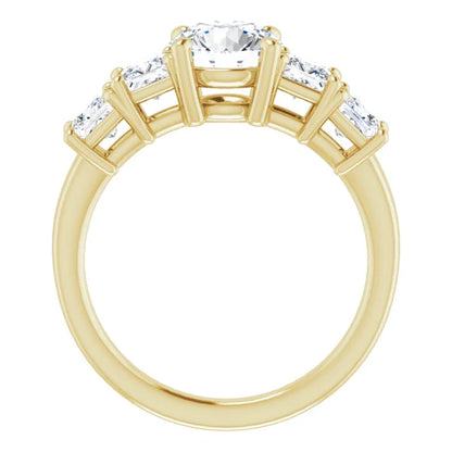 Round Brilliant Yellow Gold Multi Stone Accent Style Engagement Ring