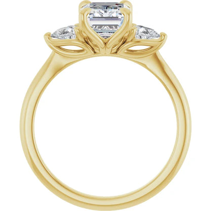 Emerald Yellow Gold Tri -Stone Style Pear Accent Engagement Ring